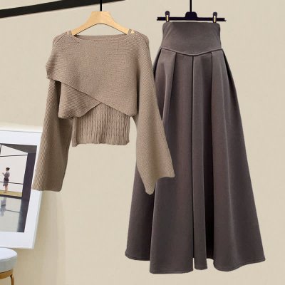 BYPS Chic Cross Sweater Cable Knit Cami Top High Waist Skirt